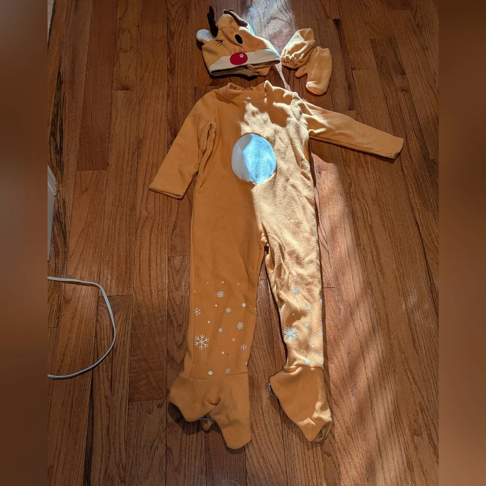 Kids Small Reindeer Cosplay Dress‎ Up Costume Animal Onesie New Top Gloves